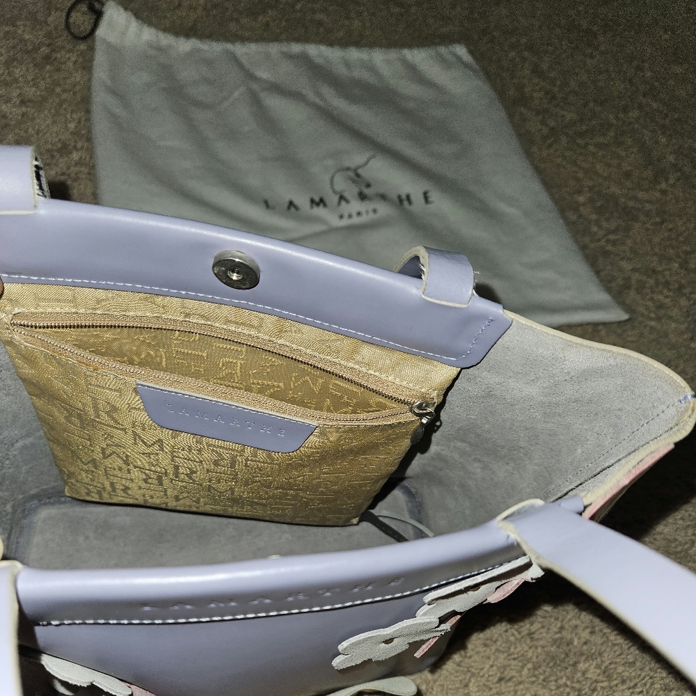 Lamarthe Paris Leather Lavender Tote Bag with Floral Accents - Picture 8 of 8